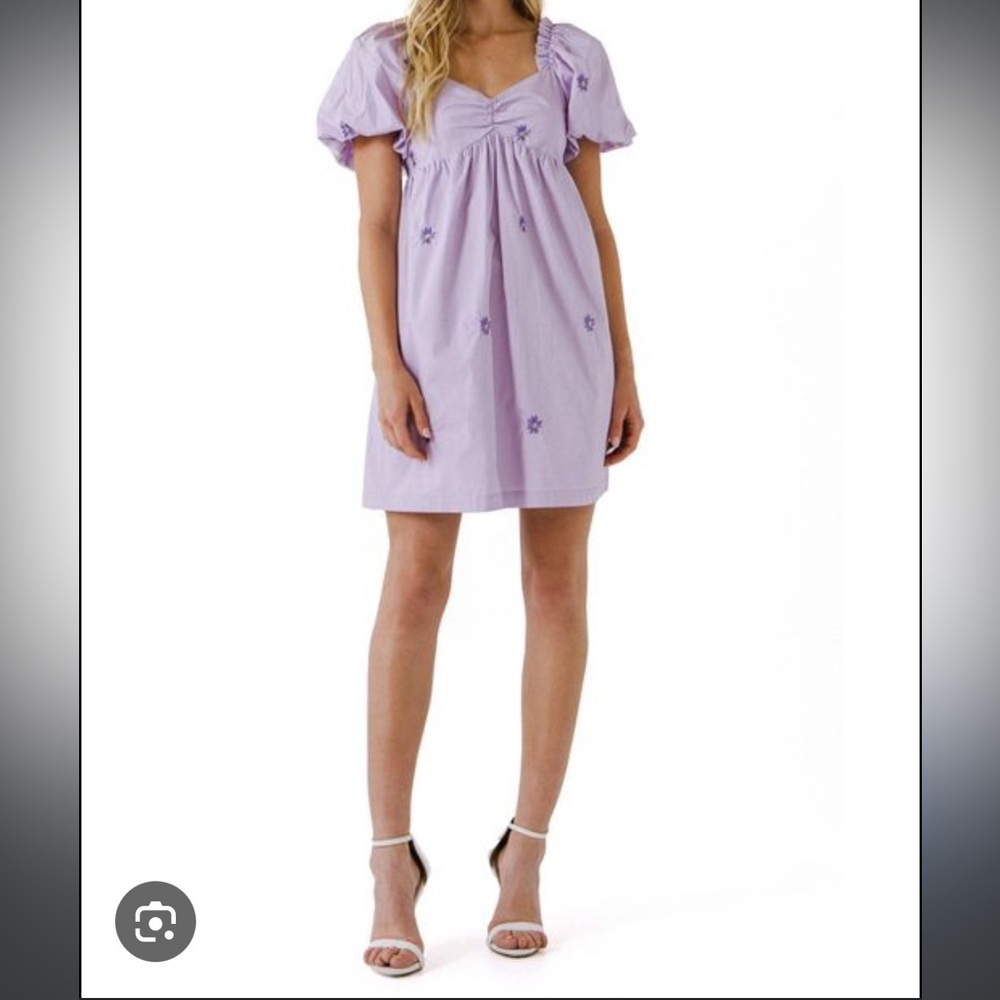 English Factory Puff Sleeve Floral Embroidered Mini Dress - small - cottage core